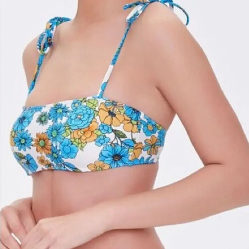  Forever 21 blue and white floral swim bikini top